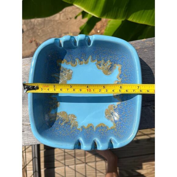 Vintage Ceramic Pottery Square Ashtray. USA 3580. Blue.Gold. Smoker. Bar Decor - Picture 7 of 7